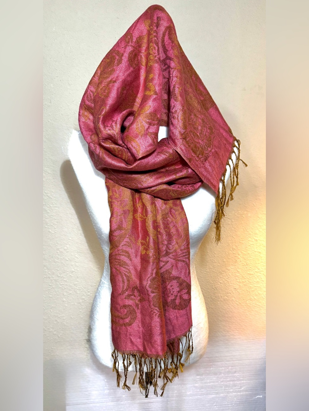 Pashmina Stole Cashmere Ladies Floral Jacquard Scarf in Rose Gold
